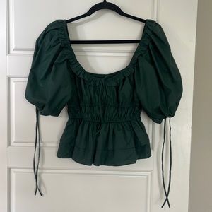 En Saison Emerald Puff Sleeve Blouse